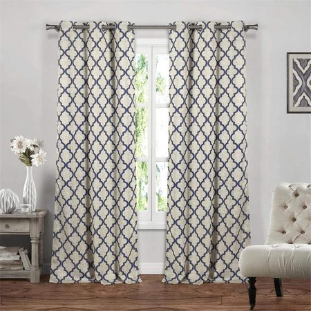 BLACKOUT 365 Blackout365 CHRYSTEENA 12856D=12 Grommet Blackout Curtains - Window Curtain Panel Set - Geometric - 2 Panels - 37"W x 84"L - Navy Blue CHRYSTEENA 12856D=12